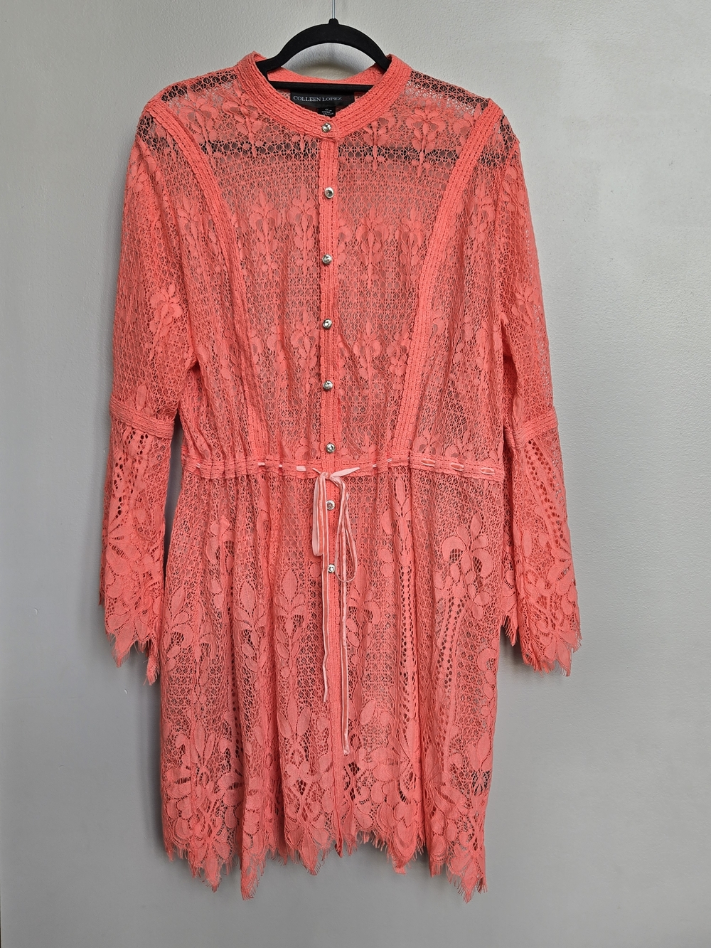 Colleen Lopez Coral Lace Button-Down Dress - Plus Size 1X - Boho Mini